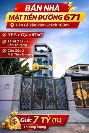 Bán nhà mới xây mặt tiền kinh doanh đường 671 lê văn việt, quận 9 dt 100m2 giá 7ty